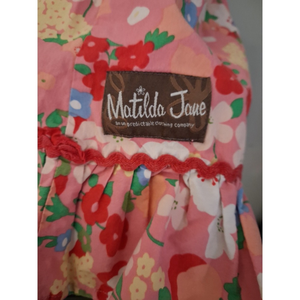 Matilda Jane Girls Pink Floral Smocked Waist Ric-Rac Ruffle Dress Size 6 - Picture 3 of 8